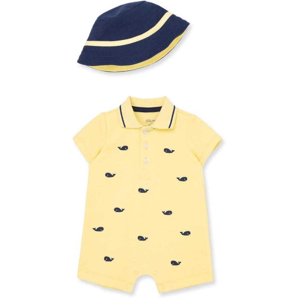 imageLittle Me Baby Boys 2piece Romper and Hat SetYellow Whales