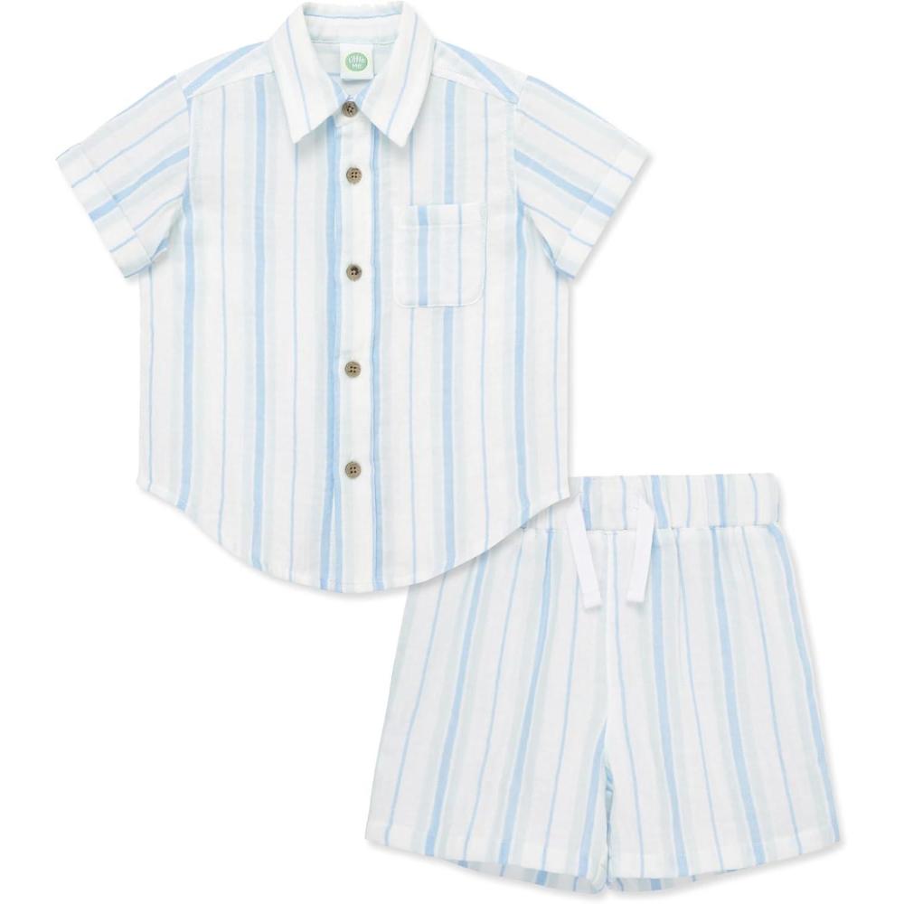 imageLittle Me Clothes for Baby Boys Woven Short and Button Down Shirt Set 12 Months 4 ToddlerBlue Multi