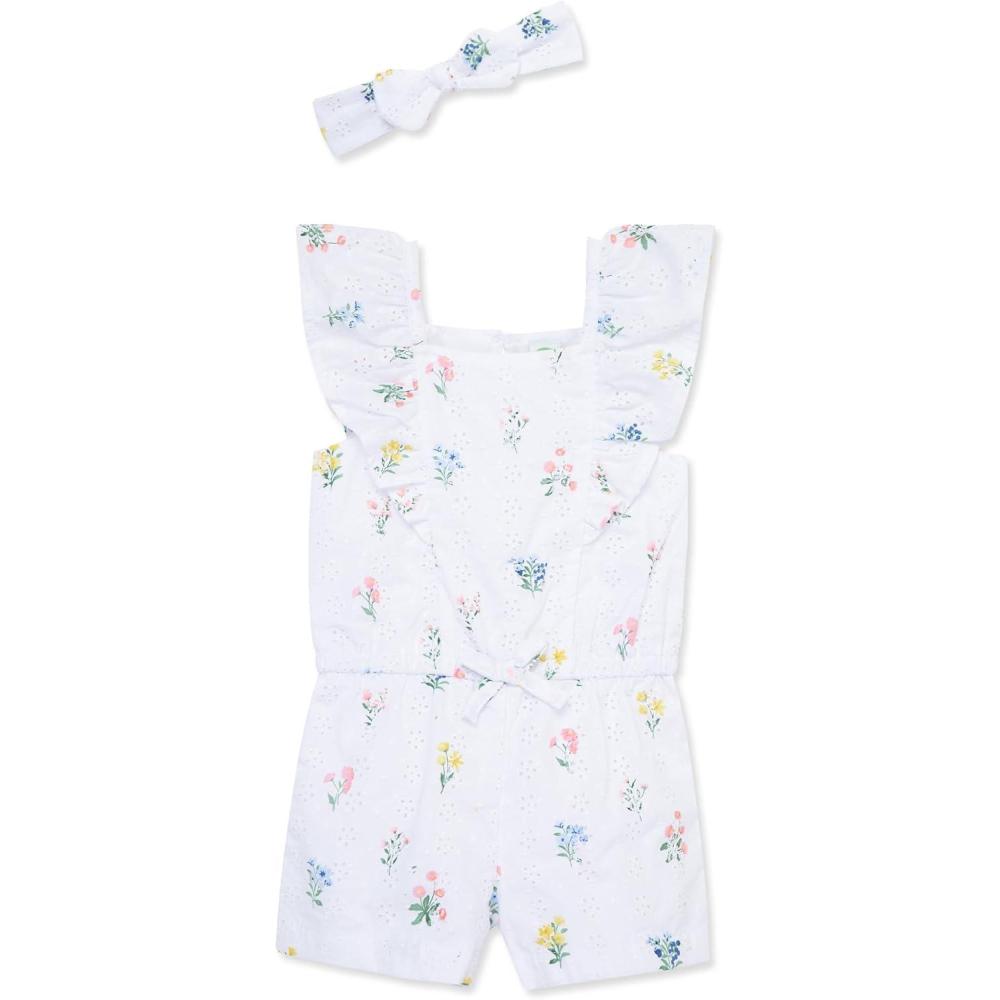 imageLittle Me Clothes for Baby Girls 100 Cotton Woven Romper and Headband Set 12 Months to 4 ToddlerBright White Floral