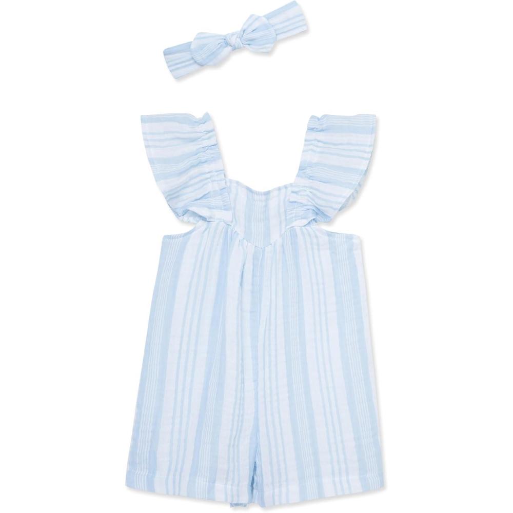 imageLittle Me Clothes for Baby Girls 100 Cotton Woven Romper and Headband Set 12 Months to 4 ToddlerPlacid Blue