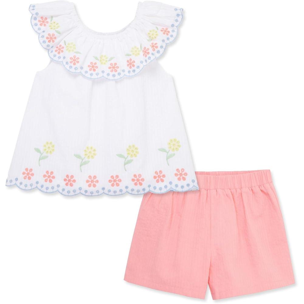 imageLittle Me Clothes for Baby Girls Woven Tunic and Short Play Set 12 Months 4 ToddlerWhitePink Eyelet