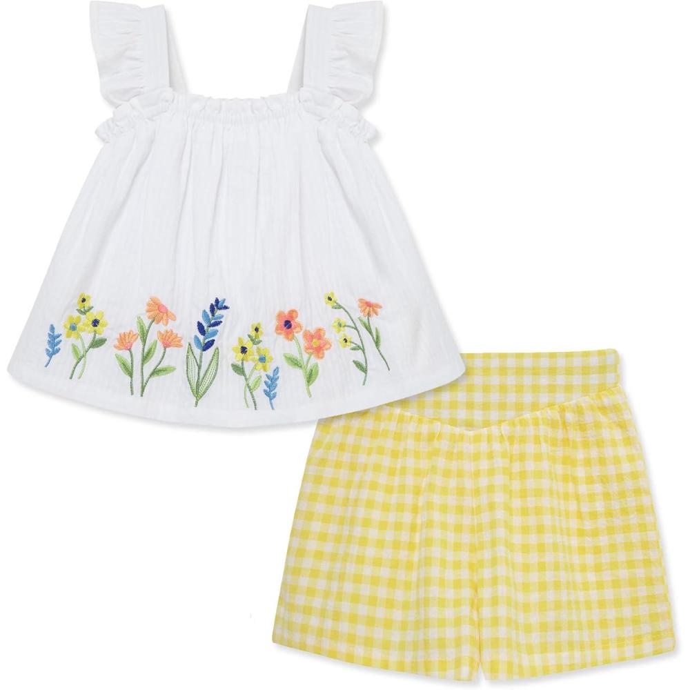 imageLittle Me Clothes for Baby Girls Woven Tunic and Short Play Set 12 Months 4 ToddlerWhiteYellow Border