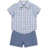 Little Me Clothes for Baby Boys’ Gauze Striped Button Down Shirt and Check Short Set, 3 Months – 12 Months(Infinity/Marshmallow)