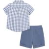 Little Me Clothes for Baby Boys’ Gauze Striped Button Down Shirt and Check Short Set, 3 Months – 12 Months(Infinity/Marshmallow)
