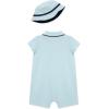 Little Me Clothes for Baby Boys’ Soft Cotton Short Sleeve Romper Shirt and Coordinating Hat Set, 3 to 12 Months(Pique Blie/Medieval Blue)