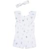 Little Me Clothes for Baby Girls’ 100% Cotton Woven Romper and Headband Set, 12 Months to 4 Toddler(Bright White Floral)