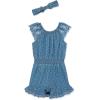 Little Me Clothes for Baby Girls’ 100% Cotton Woven Romper and Headband Set, 12 Months to 4 Toddler(Chambray Blue)