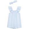Little Me Clothes for Baby Girls’ 100% Cotton Woven Romper and Headband Set, 12 Months to 4 Toddler(Placid Blue)