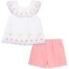 Little Me Clothes for Baby Girls’ Woven Tunic and Short Play Set, 12 Months – 4 Toddler(White/Pink Eyelet)