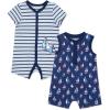 Little Me Baby Boys 2-pack of Rompers(Blue/White Sailboats)