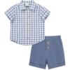 Little Me Clothes for Baby Boys’ Gauze Striped Button Down Shirt and Check Short Set, 3 Months – 12 Months(Infinity/Marshmallow)