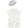 Little Me Clothes for Baby Boys’ Soft Cotton Short Sleeve Romper Shirt and Coordinating Hat Set, 3 to 12 Months(Marshmallow/Soft Heather Grey)