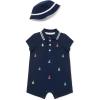 Little Me Clothes for Baby Boys’ Soft Cotton Short Sleeve Romper Shirt and Coordinating Hat Set, 3 to 12 Months(Medieval Blue/White)
