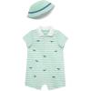 Little Me Clothes for Baby Boys’ Soft Cotton Short Sleeve Romper Shirt and Coordinating Hat Set, 3 to 12 Months(Yucca/White)