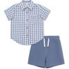 Little Me Clothes for Baby Boys’ Woven Short and Button Down Shirt Set, 12 Months – 4 Toddler(Blue Infinity)
