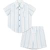 Little Me Clothes for Baby Boys’ Woven Short and Button Down Shirt Set, 12 Months – 4 Toddler(Blue Multi)