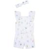 Little Me Clothes for Baby Girls’ 100% Cotton Woven Romper and Headband Set, 12 Months to 4 Toddler(Bright White Floral)