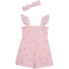 Little Me Clothes for Baby Girls’ 100% Cotton Woven Romper and Headband Set, 12 Months to 4 Toddler(Mary’s Rose)