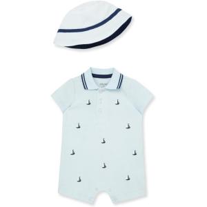Little Me Baby Boys 2-piece Romper and Hat Set(Blue Sailboats)