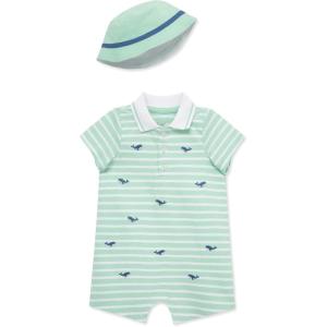 Little Me Clothes for Baby Boys’ Soft Cotton Short Sleeve Romper Shirt and Coordinating Hat Set, 3 to 12 Months(Yucca/White)
