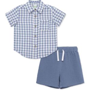 Little Me Clothes for Baby Boys’ Woven Short and Button Down Shirt Set, 12 Months – 4 Toddler(Blue Infinity)