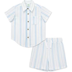 Little Me Clothes for Baby Boys’ Woven Short and Button Down Shirt Set, 12 Months – 4 Toddler(Blue Multi)
