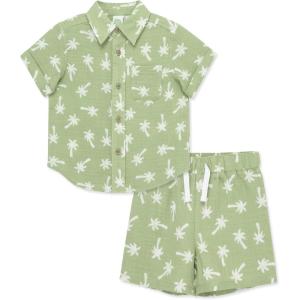 Little Me Clothes for Baby Boys’ Woven Short and Button Down Shirt Set, 12 Months – 4 Toddler(Green Reseda)
