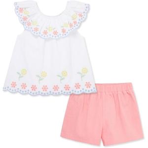 Little Me Clothes for Baby Girls’ Woven Tunic and Short Play Set, 12 Months – 4 Toddler(White/Pink Eyelet)