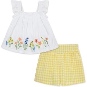 Little Me Clothes for Baby Girls’ Woven Tunic and Short Play Set, 12 Months – 4 Toddler(White/Yellow Border)
