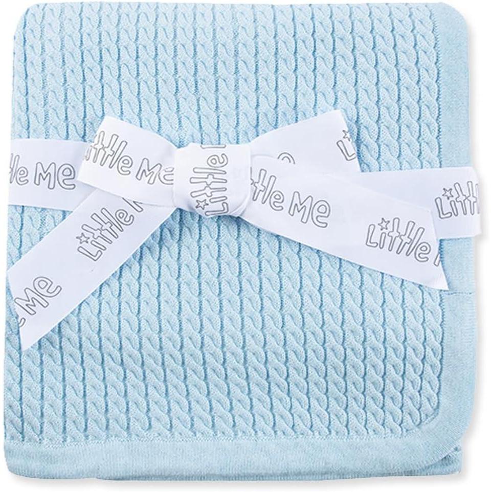 imageLittle Me Baby Boys Blue Cable Knit Swaddling Receiving Blanket 30 X 27 inches 100 Cotton Baby BlanketsBlue Cable