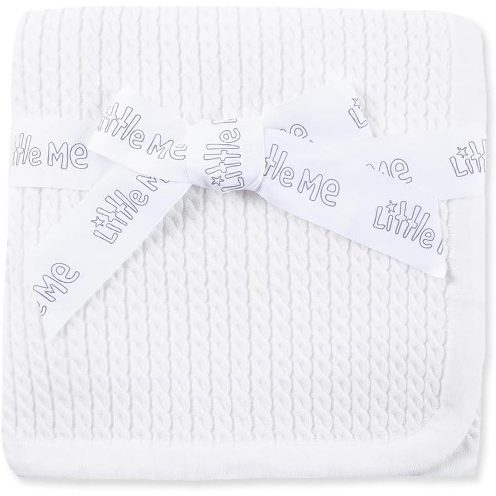 imageLittle Me Baby Boys Blue Cable Knit Swaddling Receiving Blanket 30 X 27 inches 100 Cotton Baby BlanketsWhite Cable