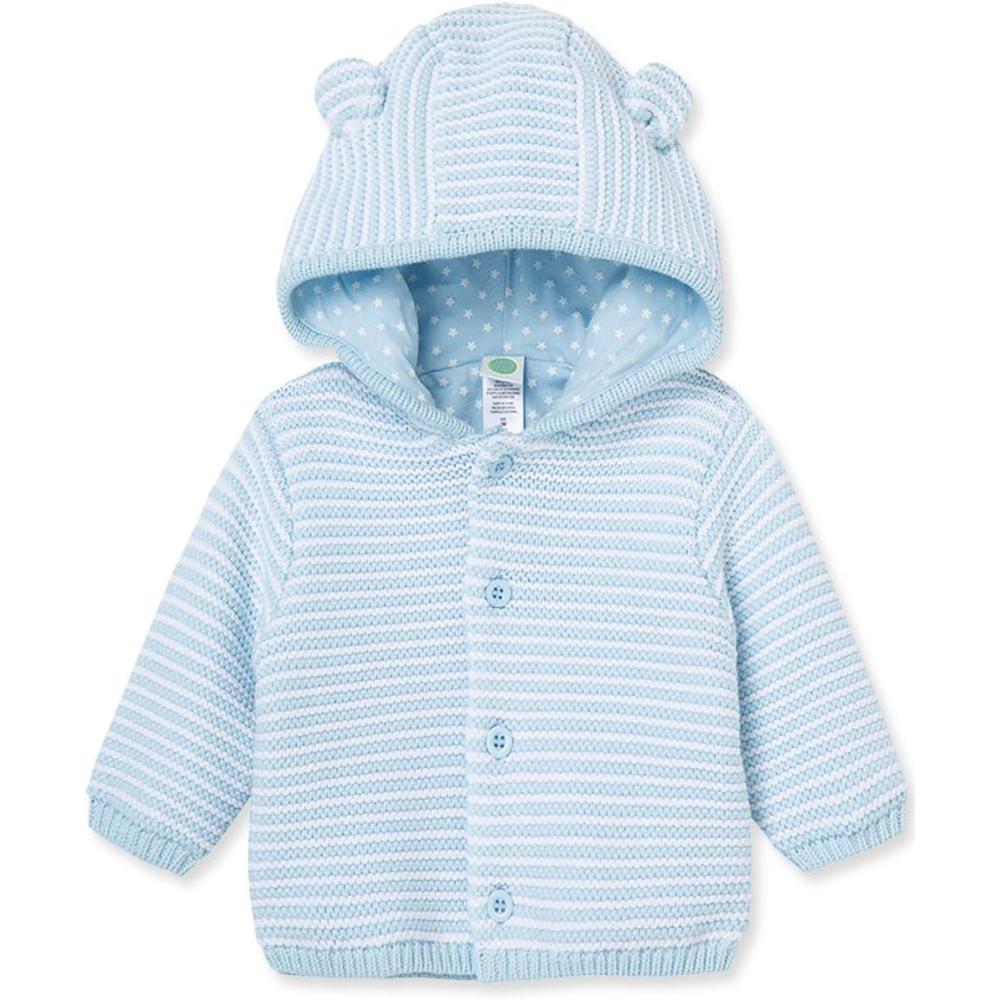 imageLittle Me Baby Cardigan with Textured Bear Design 100 Cotton Knit Soft Infant Sweater for Boys and Girls Sizes 3M9MWhiteLight Blue