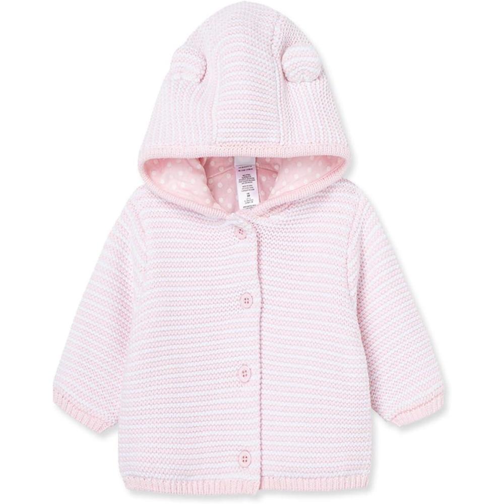 imageLittle Me Baby Cardigan with Textured Bear Design 100 Cotton Knit Soft Infant Sweater for Boys and Girls Sizes 3M9MWhitePink