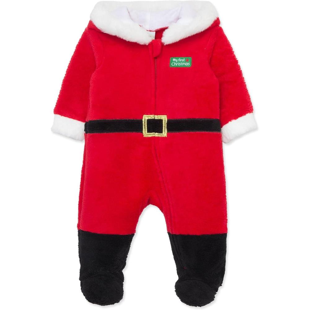 imageLittle Me Clothes for Baby Boys and Girls Holiday Costume Suit Footies Newborn to 6 MonthsSanta Minky