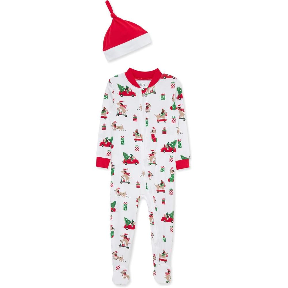 imageLittle Me Clothes for Baby Boys and Girls Holiday Footies and Cap Set Romper Sleeper Newborn to 18 MonthsBrightwhiteLipstick