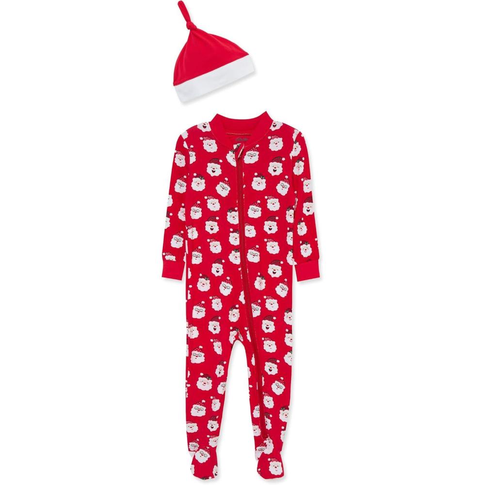 imageLittle Me Clothes for Baby Boys and Girls Holiday Footies and Cap Set Romper Sleeper Newborn to 18 MonthsLipstick Red Santa