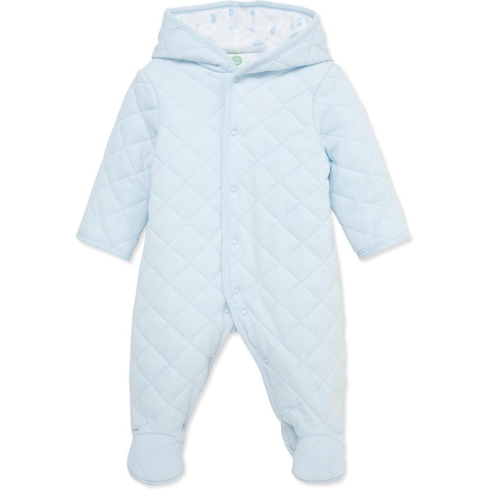 imageLittle Me Clothes for Baby Boys and Girls Organic Cotton Quilted Velour Pram Snowsuit NB to 9 MonthsBlue