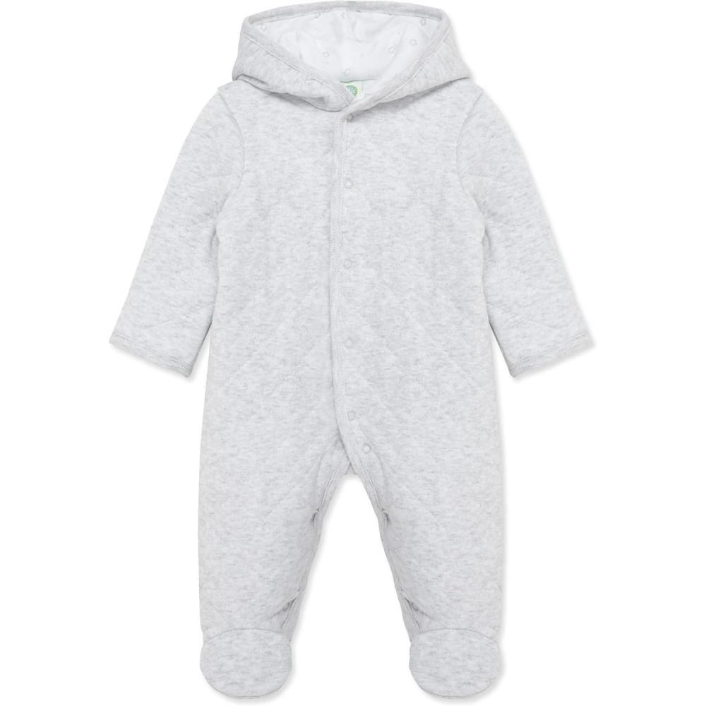 imageLittle Me Clothes for Baby Boys and Girls Organic Cotton Quilted Velour Pram Snowsuit NB to 9 MonthsGrey