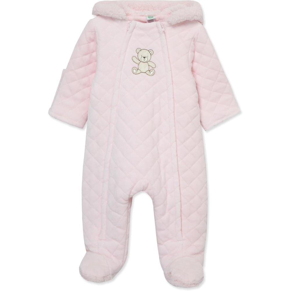 imageLittle Me Clothes for Baby Boys and Girls Quilted Velour Pram Fall Winter Snowsuit with FoldOver Mitts 3 to 9 MonthsBarely Pink