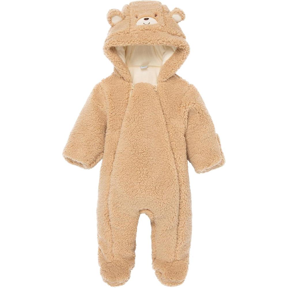 imageLittle Me Clothes for Baby Boys and Girls Quilted Velour Pram Fall Winter Snowsuit with FoldOver Mitts 3 to 9 MonthsSesameCrme Brulee