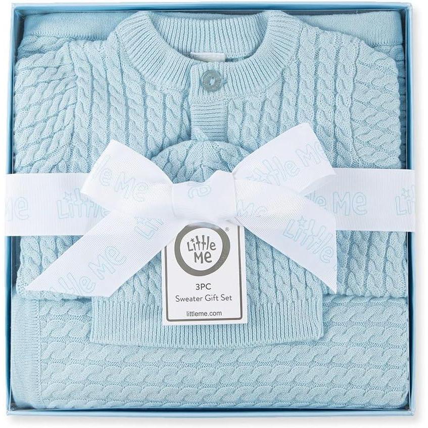 imageLittle Me Clothes for Baby Sweater Gift Set Matching Sweater and Blanket Baby Essentials Baby Shower Gifts 3 to 9 MonthsBaby Blue