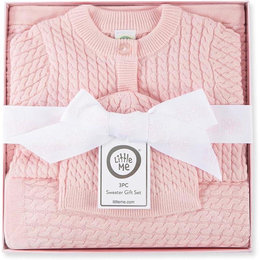 imageLittle Me Clothes for Baby Sweater Gift Set Matching Sweater and Blanket Baby Essentials Baby Shower Gifts 3 to 9 MonthsIcy Pink