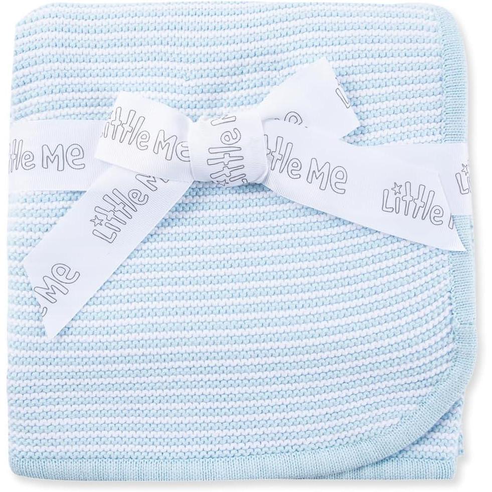 imageLittle Me Knit Baby Blanket 100 Soft Cotton Snuggly and Breathable Perfect as a Swaddle Stroller Blanket or Nursery Decor for Boys and Girls Pink Stripe 30 x 40 InchesBlue Stripe