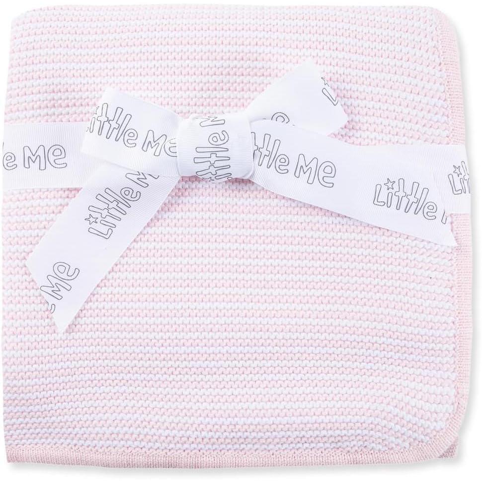 imageLittle Me Knit Baby Blanket 100 Soft Cotton Snuggly and Breathable Perfect as a Swaddle Stroller Blanket or Nursery Decor for Boys and Girls Pink Stripe 30 x 40 InchesPink Stripe