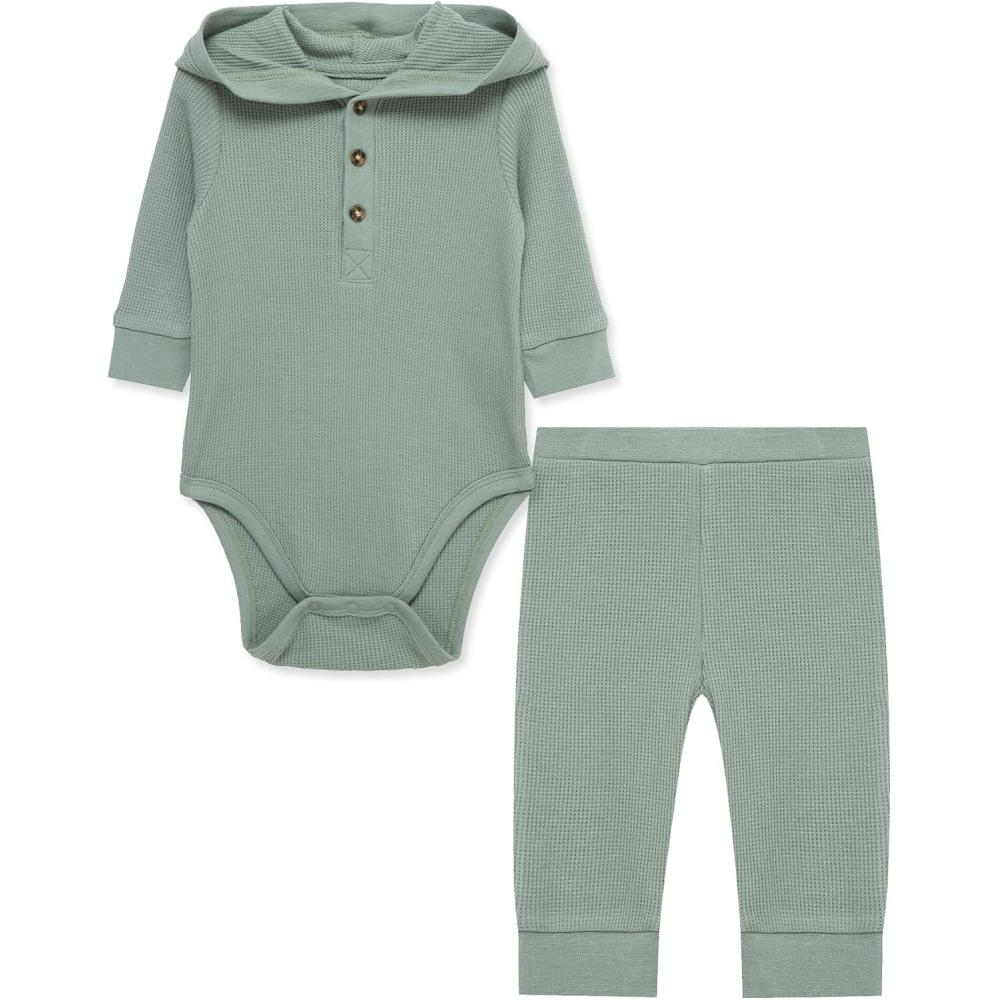imageLittle Me Simply Essential Solids Gender Neutral Bodysuit and Coordinating Pant Set 3 Months to 12 MonthsChinois Green