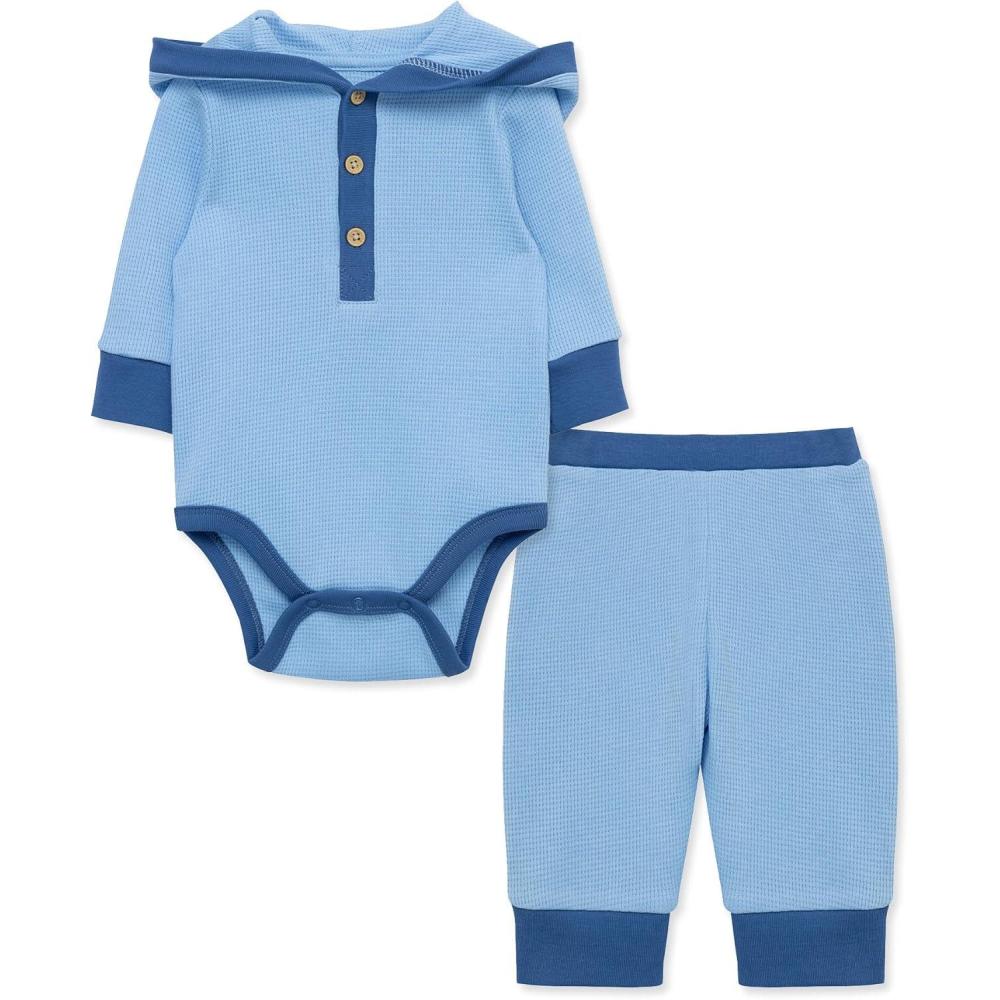 imageLittle Me Simply Essential Solids Gender Neutral Bodysuit and Coordinating Pant Set 3 Months to 12 MonthsPlacid BlueDutch Blue