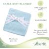 Little Me Baby Boys Blue Cable Knit Swaddling Receiving Blanket, 30 X 27 inches, 100% Cotton Baby Blankets(Blue Cable)