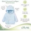 Little Me Baby Cardigan with Textured Bear Design, 100% Cotton Knit, Soft Infant Sweater for Boys and Girls, Sizes 3M-9M(White/Light Blue)