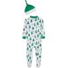 Little Me Clothes for Baby Boys’ and Girls’ Holiday Footies and Cap Set Romper Sleeper, Newborn to 18 Months(Bright White Green Tree)