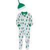 Little Me Clothes for Baby Boys’ and Girls’ Holiday Footies and Cap Set Romper Sleeper, Newborn to 18 Months(Bright White Green Tree)